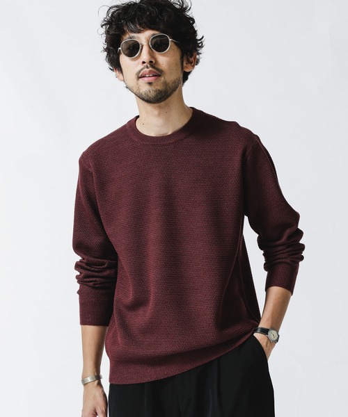NANO universe(ナノユニバース)の「《WEB限定》シルケット鹿の子編みクルーネックニット(ニット/セーター・メンズ・ワインレッド/ブラウン/ブラック/グリーン・M/L/S/XL)」の4枚目の写真