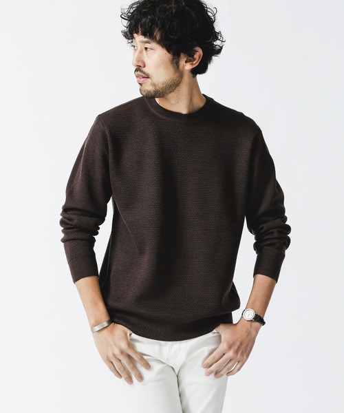 NANO universe(ナノユニバース)の「《WEB限定》シルケット鹿の子編みクルーネックニット(ニット/セーター・メンズ・ワインレッド/ブラウン/ブラック/グリーン・M/L/S/XL)」の12枚目の写真