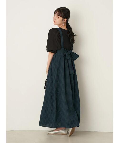 earth music&ecology（アースミュージックアンドエコロジー）の「バックリボンワンピース ＊（ジャンパースカート・レディース・ベージュ/グリーン・FREE）」の4枚目の写真