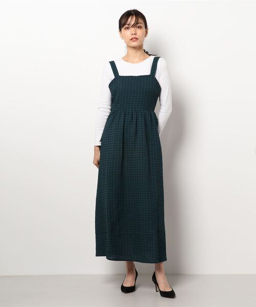 earth music&ecology（アースミュージックアンドエコロジー）の「バックリボンワンピース ＊（ジャンパースカート・レディース・ベージュ/グリーン・FREE）」の10枚目の写真