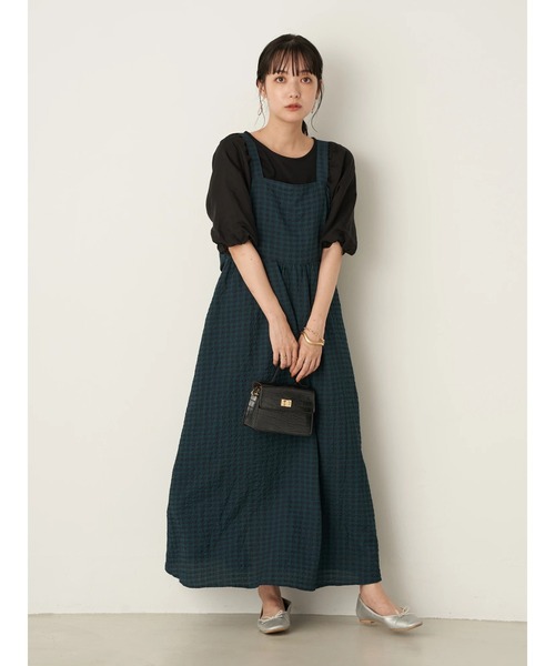 earth music&ecology（アースミュージックアンドエコロジー）の「バックリボンワンピース ＊（ジャンパースカート・レディース・ベージュ/グリーン・FREE）」の14枚目の写真