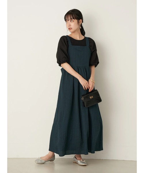 earth music&ecology（アースミュージックアンドエコロジー）の「バックリボンワンピース ＊（ジャンパースカート・レディース・ベージュ/グリーン・FREE）」の15枚目の写真