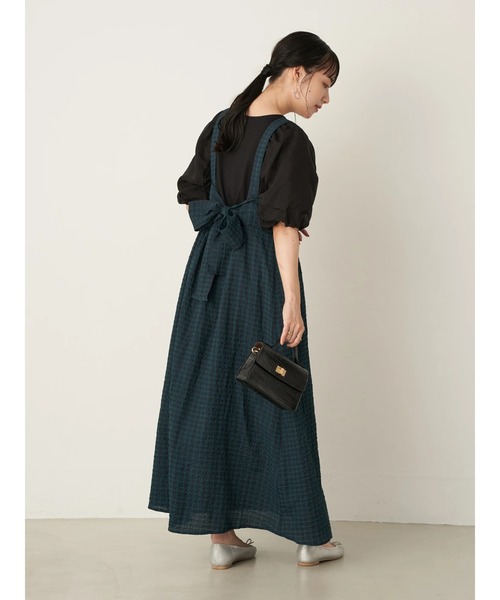 earth music&ecology（アースミュージックアンドエコロジー）の「バックリボンワンピース ＊（ジャンパースカート・レディース・ベージュ/グリーン・FREE）」の17枚目の写真