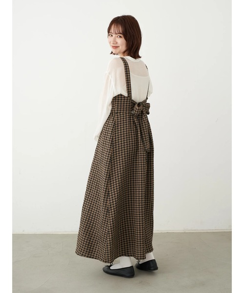 earth music&ecology（アースミュージックアンドエコロジー）の「バックリボンワンピース ＊（ジャンパースカート・レディース・ベージュ/グリーン・FREE）」の19枚目の写真