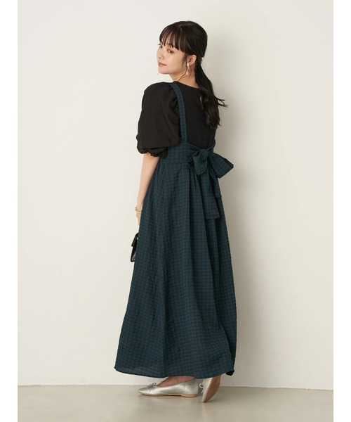 earth music&ecology（アースミュージックアンドエコロジー）の「バックリボンワンピース ＊（ジャンパースカート・レディース・ベージュ/グリーン・FREE）」の20枚目の写真