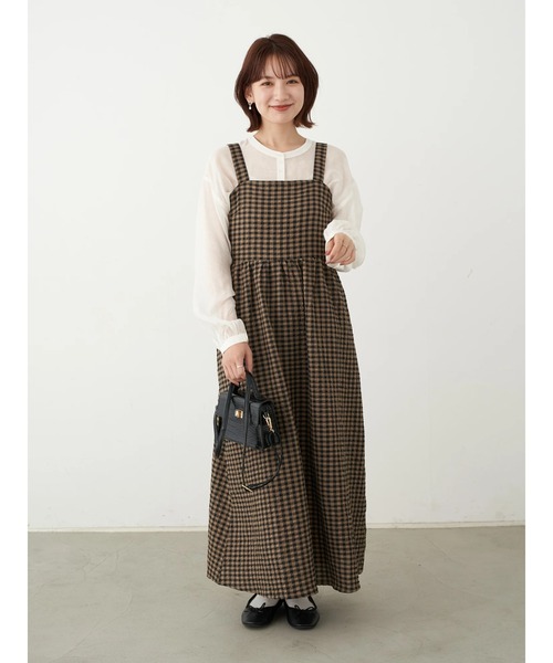 earth music&ecology（アースミュージックアンドエコロジー）の「バックリボンワンピース ＊（ジャンパースカート・レディース・ベージュ/グリーン・FREE）」の21枚目の写真