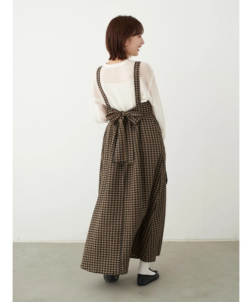 earth music&ecology（アースミュージックアンドエコロジー）の「バックリボンワンピース ＊（ジャンパースカート・レディース・ベージュ/グリーン・FREE）」の7枚目の写真