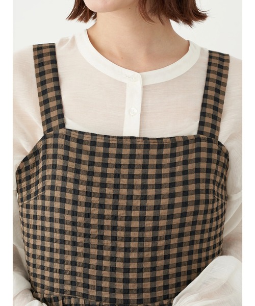 earth music&ecology（アースミュージックアンドエコロジー）の「バックリボンワンピース ＊（ジャンパースカート・レディース・ベージュ/グリーン・FREE）」の8枚目の写真