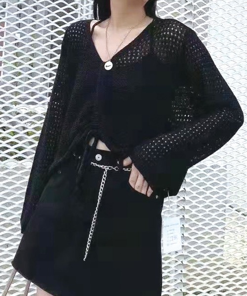 SPIGA（スピーガ）の「センターギャザーVネックニット（ニット/セーター・レディース・ブラック/ベージュ/ブラウン/グレー/グリーン・FREE）」の6枚目の写真