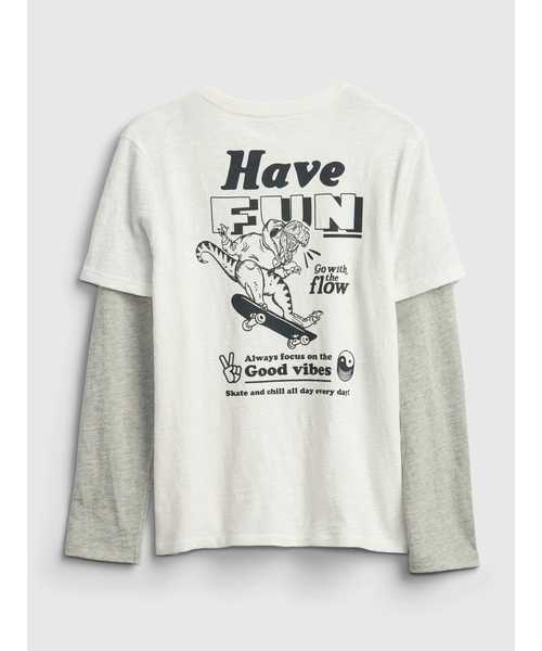 GAP(ギャップ)の「2-In-1 グラフィックtシャツ (キッズ)(Tシャツ/カットソー・キッズ・オフホワイト/ヘザーグレー/ダークカーキ/ダークインディゴブルー・S/M/L/XL/XXL/XS)」の11枚目の写真