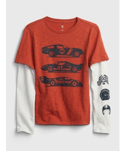 GAP(ギャップ)の「2-In-1 グラフィックtシャツ (キッズ)(Tシャツ/カットソー・キッズ・オフホワイト/ヘザーグレー/ダークカーキ/ダークインディゴブルー・S/M/L/XL/XXL/XS)」の1枚目の写真