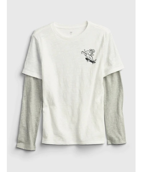GAP(ギャップ)の「2-In-1 グラフィックtシャツ (キッズ)(Tシャツ/カットソー・キッズ・オフホワイト/ヘザーグレー/ダークカーキ/ダークインディゴブルー・S/M/L/XL/XXL/XS)」の2枚目の写真