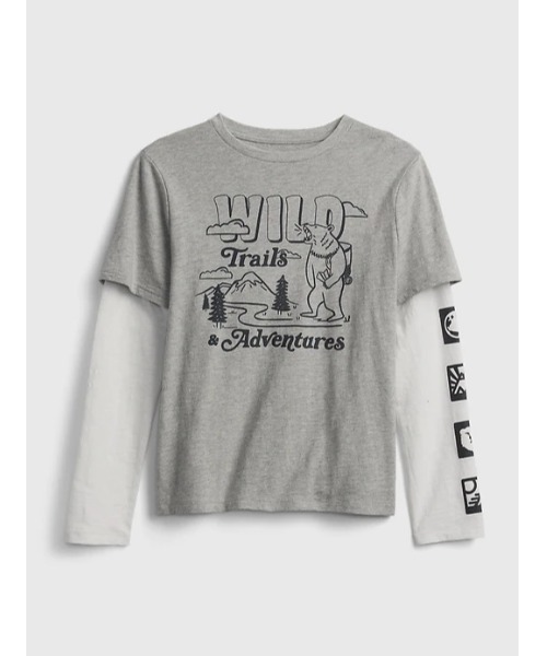GAP(ギャップ)の「2-In-1 グラフィックtシャツ (キッズ)(Tシャツ/カットソー・キッズ・オフホワイト/ヘザーグレー/ダークカーキ/ダークインディゴブルー・S/M/L/XL/XXL/XS)」の3枚目の写真