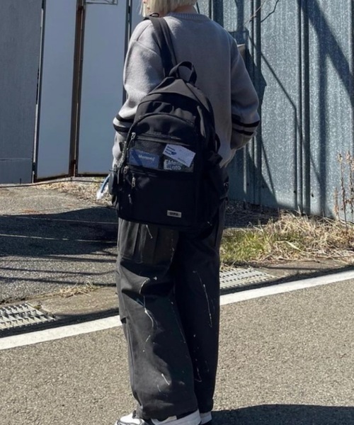 shopnikoniko（ショップニコニコ）の「リュックサック 大容量 黒 通学 韓国 高校生 大学生 トラベルバッグ 一泊 軽量 ９ポケット リュック（バックパック/リュック・レディース・ブラック/パープル/ブルー/アイボリー・フリー）」の11枚目の写真