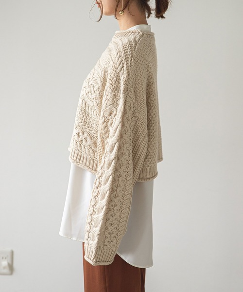 rectangle（レクタングル）の「クロップドケーブルニット（ニット/セーター・レディース・オリーブ/モカ/ナチュラル/ピンク/ベージュ/ブラック・FREE）」の13枚目の写真