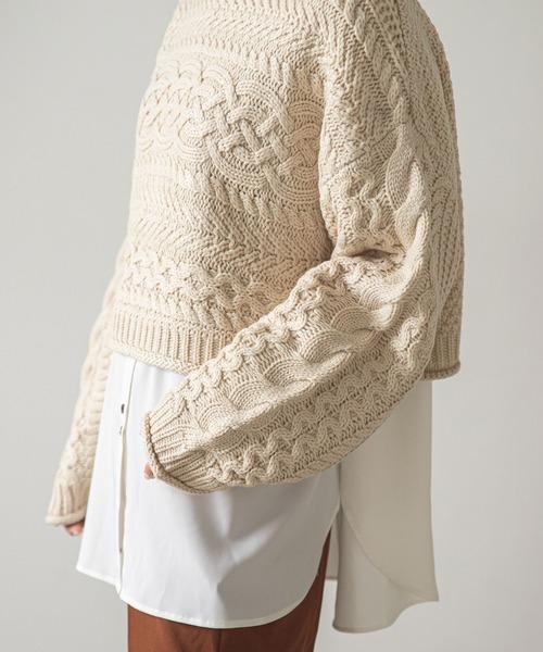 rectangle（レクタングル）の「クロップドケーブルニット（ニット/セーター・レディース・オリーブ/モカ/ナチュラル/ピンク/ベージュ/ブラック・FREE）」の15枚目の写真