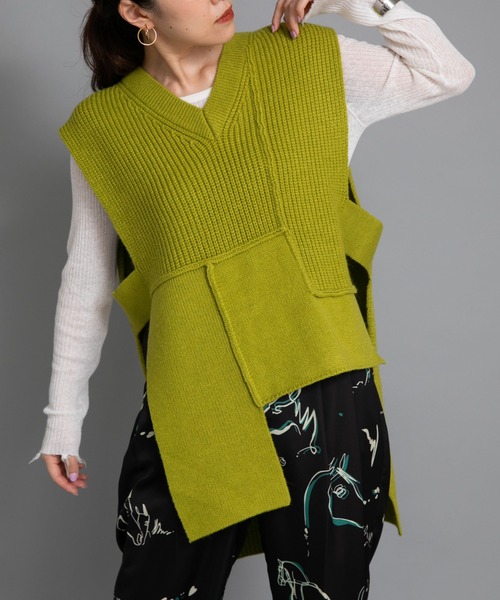 Eimee Law（エイミーロウ）の「編地デザインニットベスト（ベスト・レディース・黄緑系/ライトグレー/ブラック・38）」の19枚目の写真