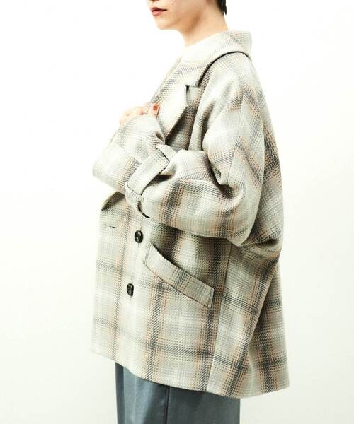 nota（ノータ）の「チェックショートコート（その他アウター・レディース・ネイビー/アイボリー/キャメル・FREE）」の4枚目の写真