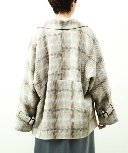 nota（ノータ）の「チェックショートコート（その他アウター・レディース・ネイビー/アイボリー/キャメル・FREE）」の5枚目の写真