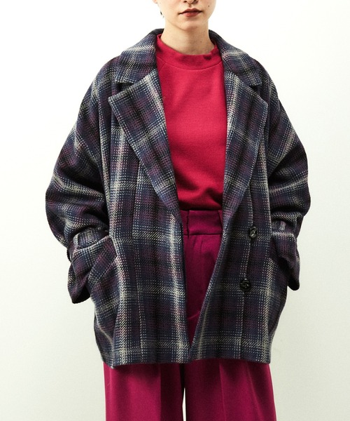 nota（ノータ）の「チェックショートコート（その他アウター・レディース・ネイビー/アイボリー/キャメル・FREE）」の2枚目の写真