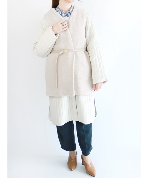 Te chichi(テチチ)の「ボアベスト×縦キルトコートセット(ベスト・レディース・ネイビー/ベージュ・フリ-)」の2枚目の写真