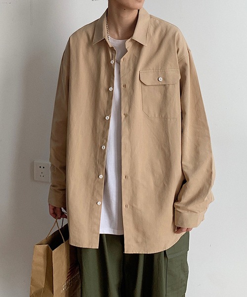 Anuenue（アヌエヌエ）の「メンズ ポケット付き長袖シャツ（シャツ/ブラウス・メンズ・ホワイト/ライトブルー/ブラック/カーキ/ピンク/イエロー/オレンジ/ライトグリーン・2L/3L/4L/M/L）」の4枚目の写真