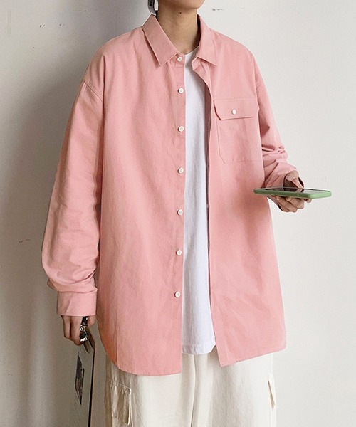 Anuenue（アヌエヌエ）の「メンズ ポケット付き長袖シャツ（シャツ/ブラウス・メンズ・ホワイト/ライトブルー/ブラック/カーキ/ピンク/イエロー/オレンジ/ライトグリーン・2L/3L/4L/M/L）」の7枚目の写真