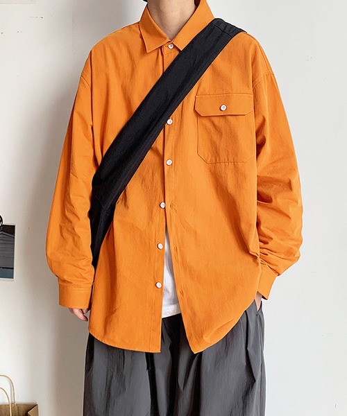 Anuenue（アヌエヌエ）の「メンズ ポケット付き長袖シャツ（シャツ/ブラウス・メンズ・ホワイト/ライトブルー/ブラック/カーキ/ピンク/イエロー/オレンジ/ライトグリーン・2L/3L/4L/M/L）」の8枚目の写真