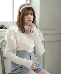 チョーカーフリルニットトップス