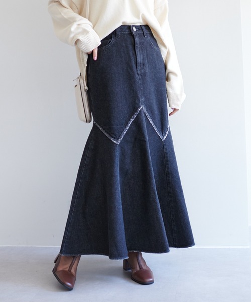 SOMETHING（サムシング）の「【SOMETHING/サムシング】デニムマーメイドスカート（デニムスカート・レディース・ブラック/スカイブルー・SMALL/MEDIUM）」の2枚目の写真