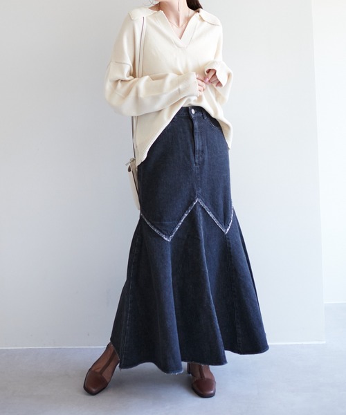 SOMETHING（サムシング）の「【SOMETHING/サムシング】デニムマーメイドスカート（デニムスカート・レディース・ブラック/スカイブルー・SMALL/MEDIUM）」の3枚目の写真