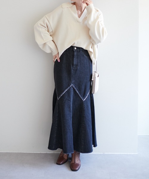 SOMETHING（サムシング）の「【SOMETHING/サムシング】デニムマーメイドスカート（デニムスカート・レディース・ブラック/スカイブルー・SMALL/MEDIUM）」の6枚目の写真