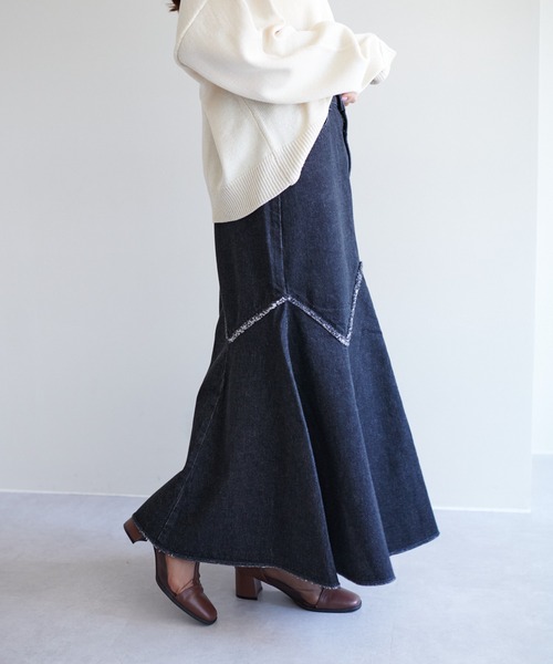 SOMETHING（サムシング）の「【SOMETHING/サムシング】デニムマーメイドスカート（デニムスカート・レディース・ブラック/スカイブルー・SMALL/MEDIUM）」の9枚目の写真