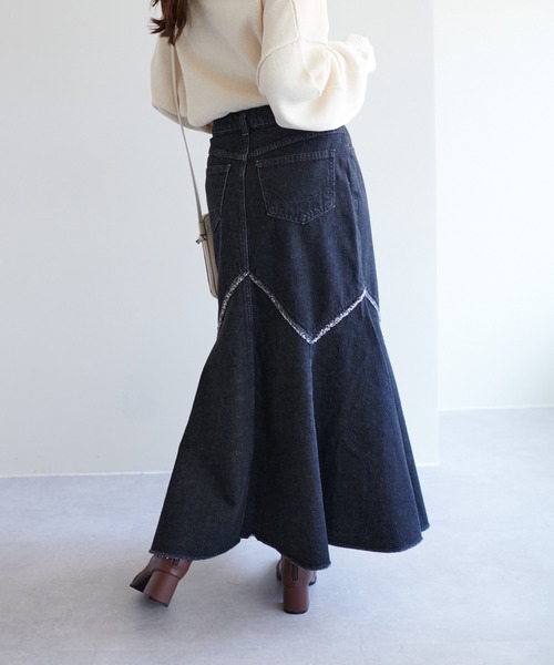 SOMETHING（サムシング）の「【SOMETHING/サムシング】デニムマーメイドスカート（デニムスカート・レディース・ブラック/スカイブルー・SMALL/MEDIUM）」の10枚目の写真