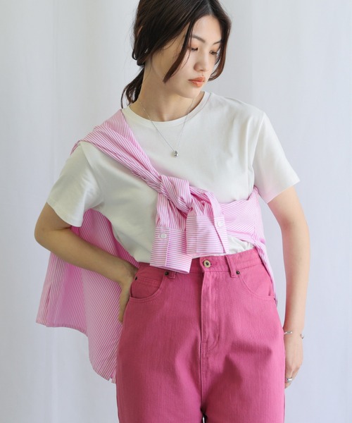 select MOCA(セレクトモカ)の「クルーネックコットンベーシックTシャツ(Tシャツ/カットソー・レディース・ブラック/オフホワイト/カーキ/ライトベージュ・FREE)」の15枚目の写真