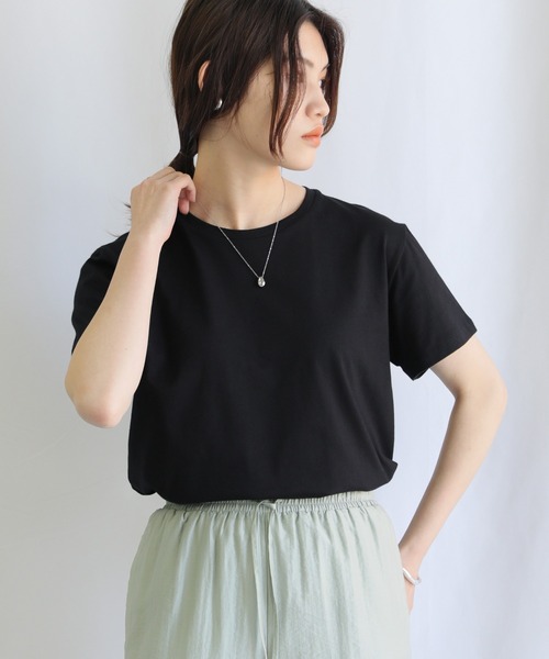 select MOCA(セレクトモカ)の「クルーネックコットンベーシックTシャツ(Tシャツ/カットソー・レディース・ブラック/オフホワイト/カーキ/ライトベージュ・FREE)」の20枚目の写真