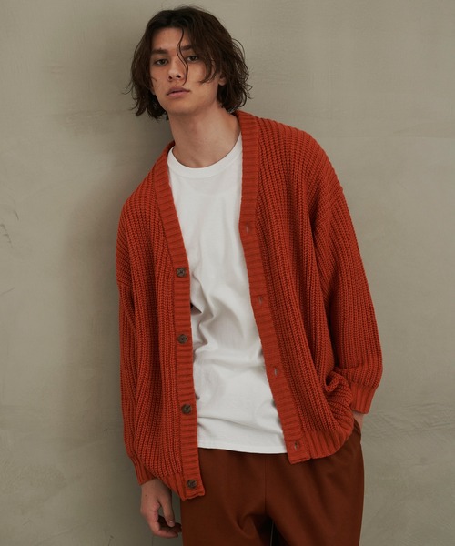 Ressaca(レサーカ)の「オーバーサイズ 畦編ニット ビッグシルエットカーディガン(カーディガン/ボレロ・メンズ・ブラック/ブルー/グリーン/パープル/グレー/アイボリー/マスタード/ワイン/ネイビー/ダークオレンジ・M/L)」の10枚目の写真