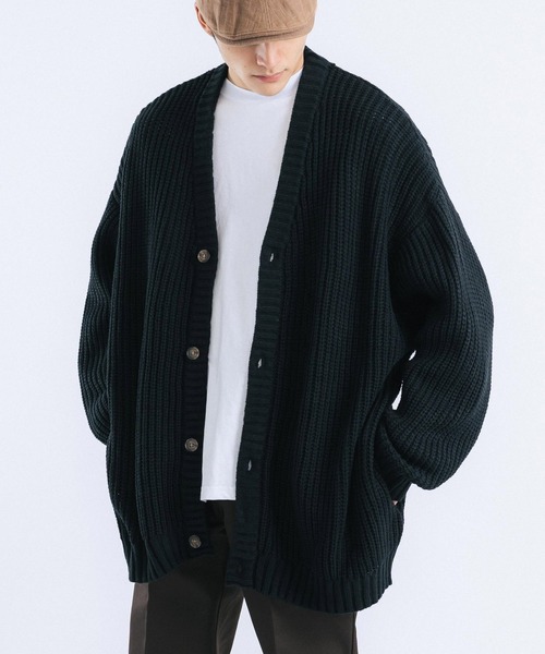 Ressaca(レサーカ)の「オーバーサイズ 畦編ニット ビッグシルエットカーディガン(カーディガン/ボレロ・メンズ・ブラック/ブルー/グリーン/パープル/グレー/アイボリー/マスタード/ワイン/ネイビー/ダークオレンジ・M/L)」の13枚目の写真