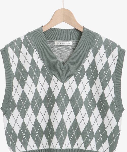 MAJESTIC LEGON（マジェスティックレゴン）の「ガーリーパターンニットベスト（ベスト・レディース・ホワイト系その他2/ブラック系その他/グリーン系その他・MEDIUM）」の9枚目の写真