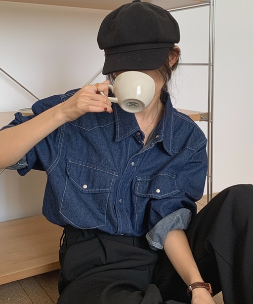 DAY CLOSET（デイ クローゼット）の「レディース ヨーク切り替えデニムシャツ（シャツ/ブラウス・レディース・インディゴブルー/ブルー・ONE SIZE）」の4枚目の写真