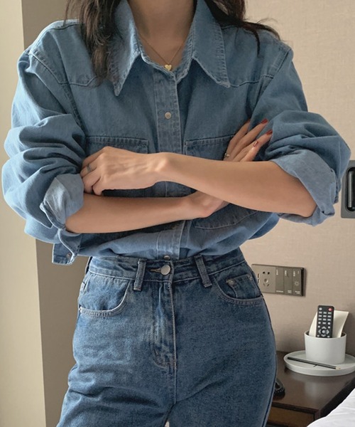 DAY CLOSET（デイ クローゼット）の「レディース ヨーク切り替えデニムシャツ（シャツ/ブラウス・レディース・インディゴブルー/ブルー・ONE SIZE）」の9枚目の写真