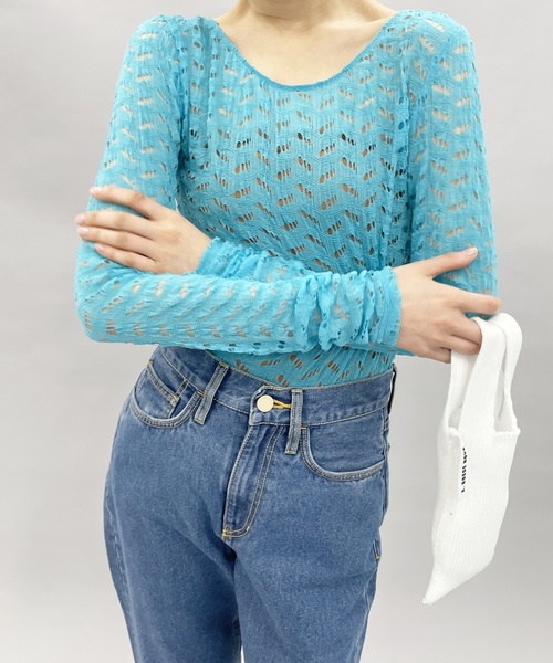 EDIT. FOR LULU(エディットフォールル)の「ストレッチレース バレエネックトップ(Tシャツ/カットソー・レディース・ベージュ/ブルー系その他・FREE)」の3枚目の写真