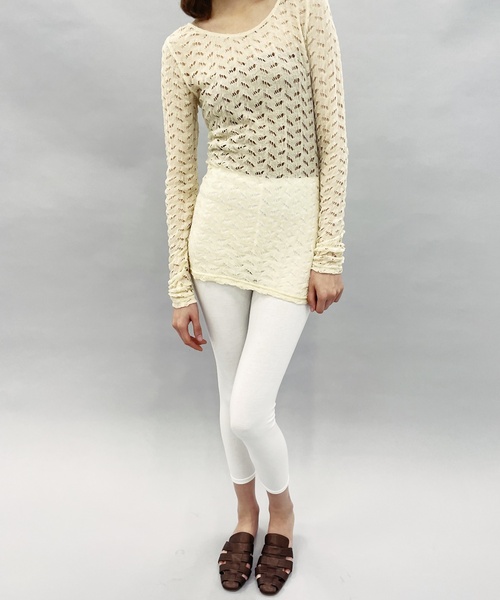 セール】ストレッチレース バレエネックトップ（Tシャツ/カットソー