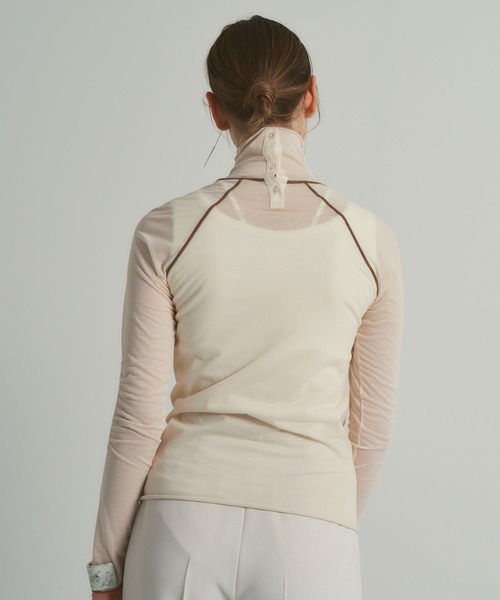 PUBLIC TOKYO(パブリックトウキョウ)の「パイピングシアーTOP/ウォッシャブル(Tシャツ/カットソー・レディース・アイボリー/ブラック/サックスブルー・FREE)」の6枚目の写真