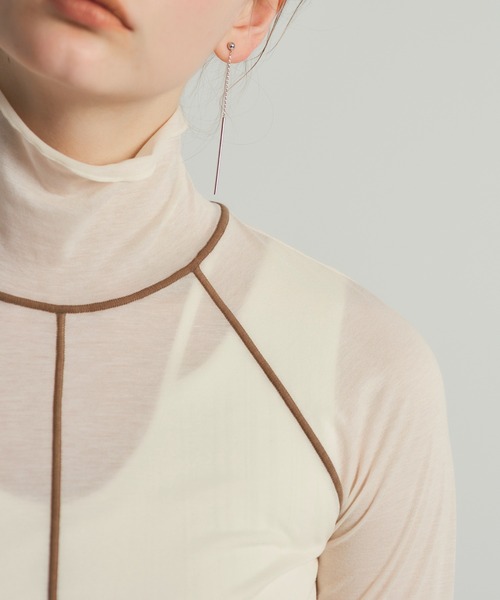 PUBLIC TOKYO(パブリックトウキョウ)の「パイピングシアーTOP/ウォッシャブル(Tシャツ/カットソー・レディース・アイボリー/ブラック/サックスブルー・FREE)」の9枚目の写真