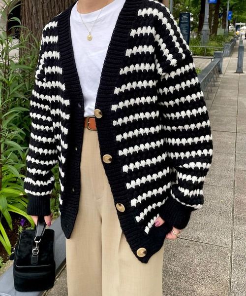 GIMME GIMME（ギミーギミー）の「ストライプ カーディガン gimw22s007（ニット/セーター・レディース・ブラック・FREE）」の2枚目の写真
