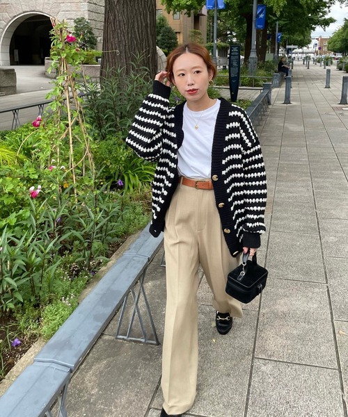 GIMME GIMME（ギミーギミー）の「ストライプ カーディガン gimw22s007（ニット/セーター・レディース・ブラック・FREE）」の3枚目の写真