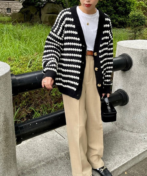 GIMME GIMME（ギミーギミー）の「ストライプ カーディガン gimw22s007（ニット/セーター・レディース・ブラック・FREE）」の6枚目の写真