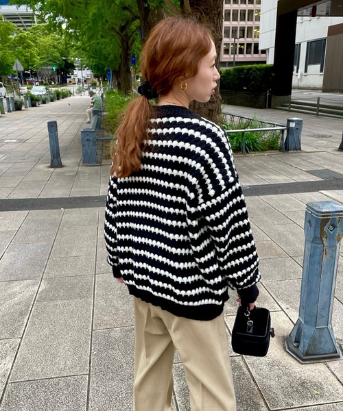 GIMME GIMME（ギミーギミー）の「ストライプ カーディガン gimw22s007（ニット/セーター・レディース・ブラック・FREE）」の9枚目の写真