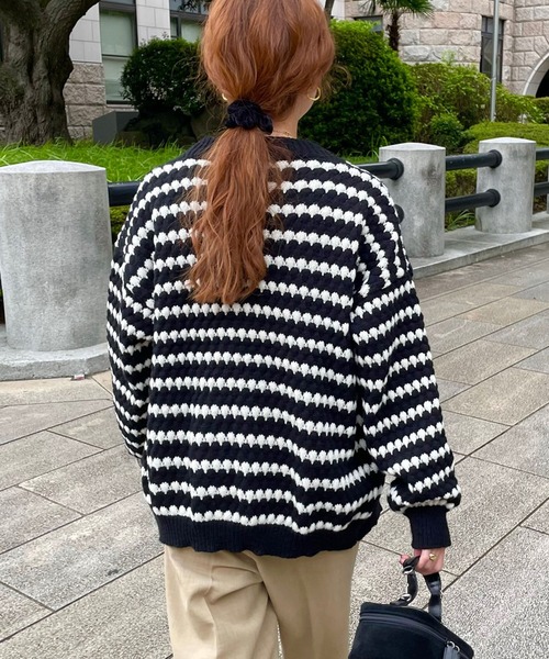 GIMME GIMME（ギミーギミー）の「ストライプ カーディガン gimw22s007（ニット/セーター・レディース・ブラック・FREE）」の12枚目の写真